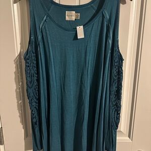 Love Fire Teal Blouse Open Shoulders with Lace Detailed Sleeves